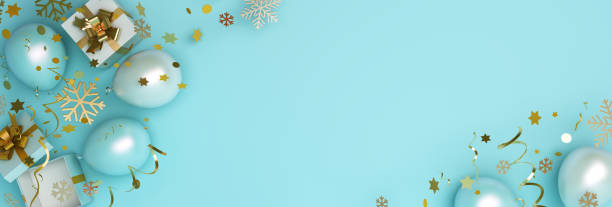 istock Winter abstract design creative concept, gift box, balloon, snow icon confetti glitter scattering on blue pastel background. 1189882490