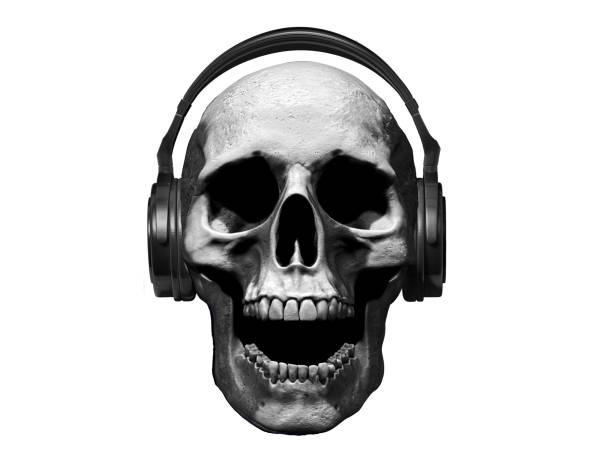 wallpaper background skull with headphones isolated in 3d illustration