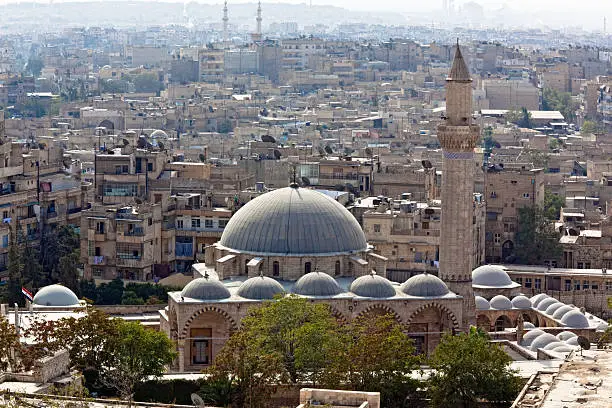 Panorama detail with mosque in Aleppo, Syria