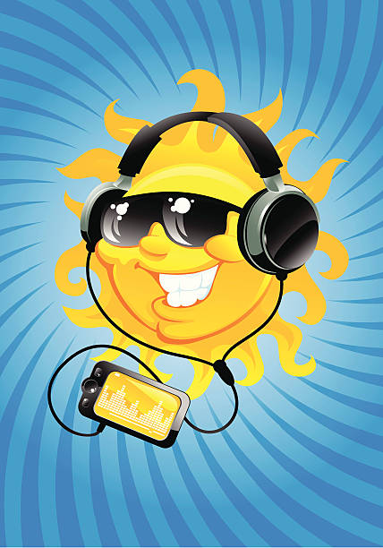 ilustrações de stock, clip art, desenhos animados e ícones de mulher sol com auscultadores - sound headphones music human teeth