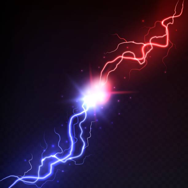 Lightning collision. Vector concept Lightning collision. Vs blast challenge, versus mma battle with red and blue electric lightning vector abstract magic power fight of lights concept electricity illustrations stock illustrations