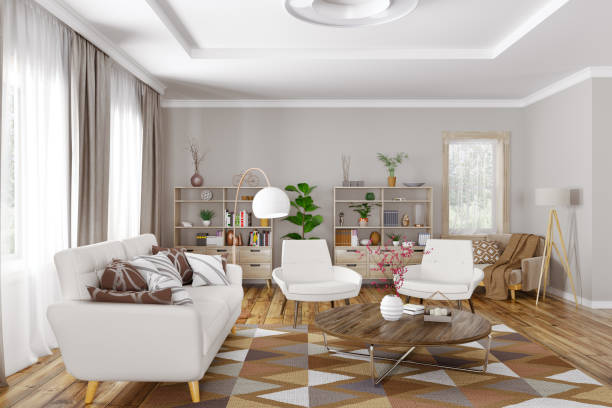istock Interior design of modern living room 3d rendering 1189889910