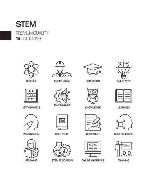 Simple Set of STEM Education Related Vector Line Icons. Outline Symbol Collection Simple Set of STEM Education Related Vector Line Icons. Outline Symbol Collection stem research stock illustrations