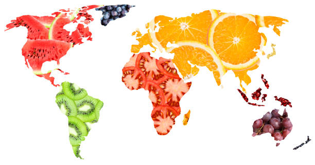 istock Fresh food. Concept. World map. Fruits 1189890668