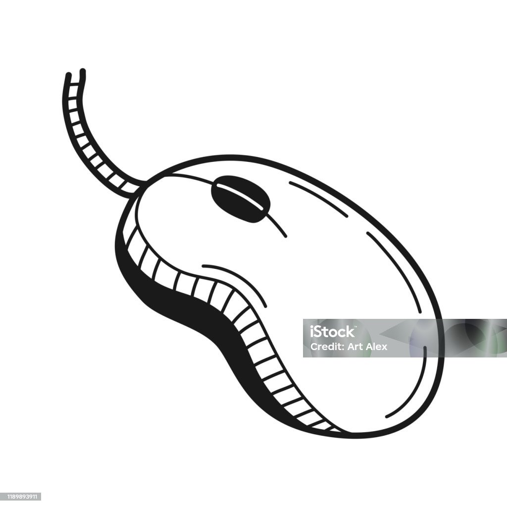 Hand Drawn Computer Mouse Isolated On A White Vector Illustration Stock ...