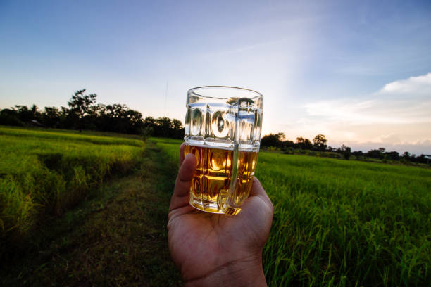 southeast asian man happily drinking beer