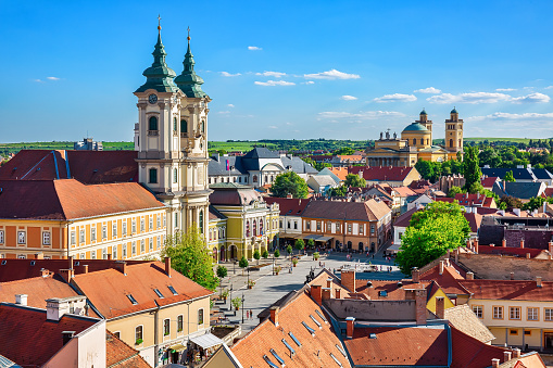 Panoramic view to the old town of Eger, Hungury