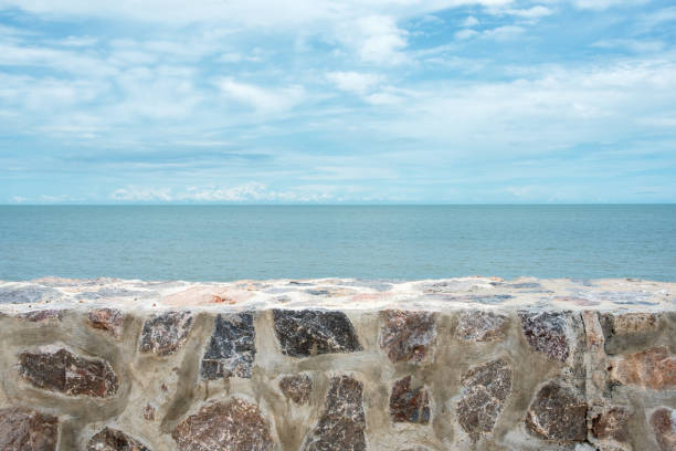 Stone wall and sea with clear sky background