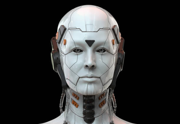 robot mujer, ciencia ficción androide mujer inteligencia artificial 3d render - robot fotografías e imágenes de stock