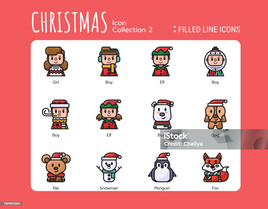 Filled Line Icons Style Christmas Avatar For Web Design Ui Ux Mobile Web  Ads Magazine Book Poster Stock Illustration - Download Image Now - iStock