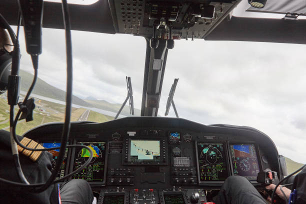 istock Helicopter cabin flying over Faroe Islands runaway. Denmark 1189903388
