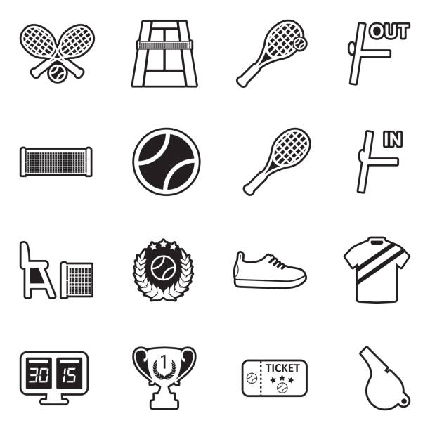 illustrations, cliparts, dessins animés et icônes de icônes de tennis. ligne avec la conception de remplissage. illustration de vecteur. - scoreboard sport clip art vector