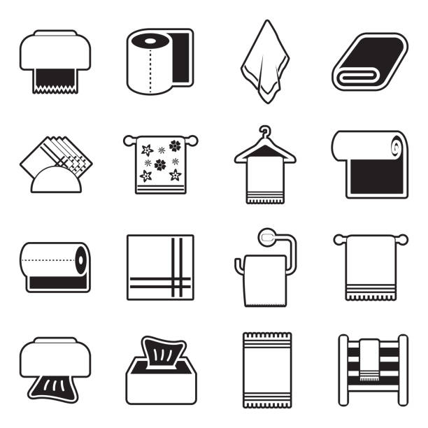Towel Icons. Line With Fill Design. Vector Illustration. Bath, Towel, Clean paper dispenser stock illustrations
