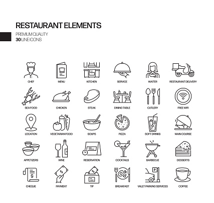 Simple Set of Restaurant Related Vector Line Icons. Outline Symbol Collection