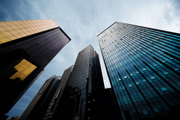 istock Modern buildings in downtown and blue sunlight 1189910354