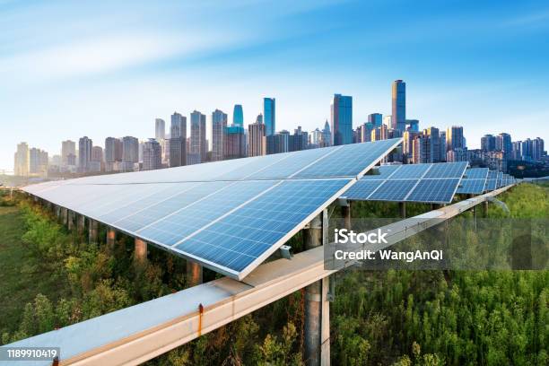 Photovoltaic And Modern City Skyline China Chongqing Stock Photo - Download Image Now