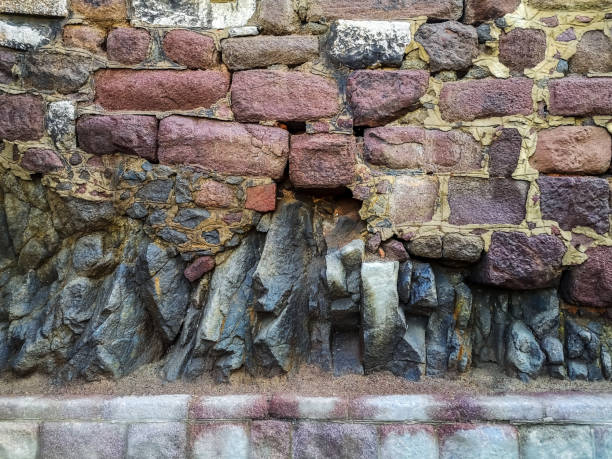 istock Wall made of different ricks paved at different times 1189914829