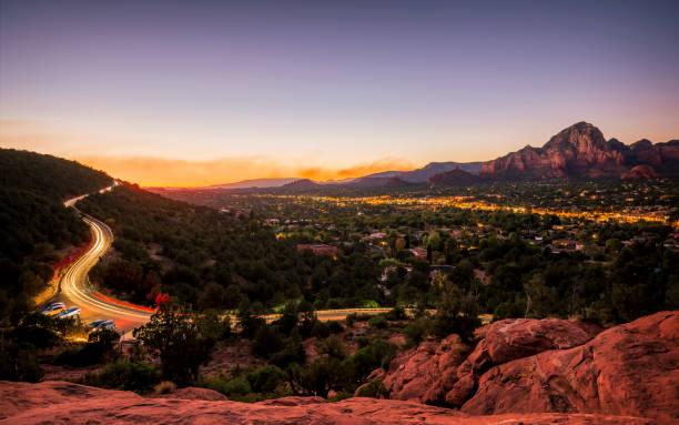 Sedona at dusk, view from Trail View Point stock photo