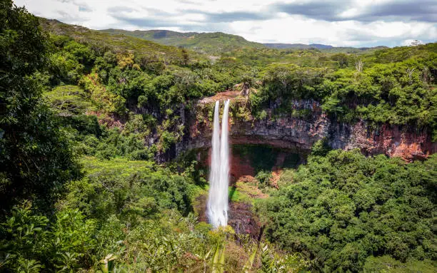 Long exposure of the Chamarel Waterfall on Mauritius island
