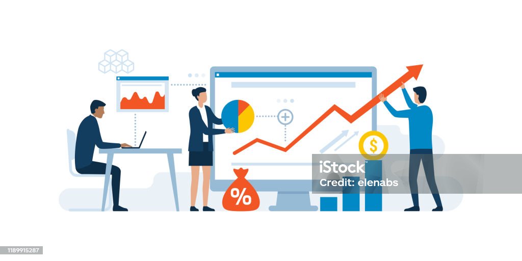 Business team and successful financial strategy Business team working together and planning a successful financial strategy for their business Business stock vector