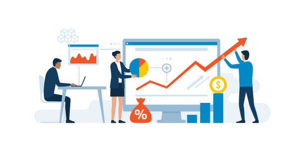 Business team and successful financial strategy Business team working together and planning a successful financial strategy for their business estimate stock illustrations