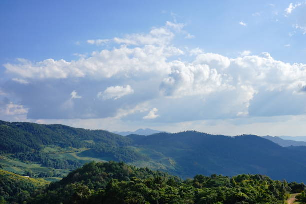 Panoramic view misty morning sunrise in mountain at north Thailand