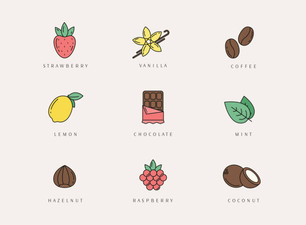 векторный набор элементов дизайна, шаблон дизайна логотипа, значки и значки разного вкуса. - fruit flavor stock illustrations