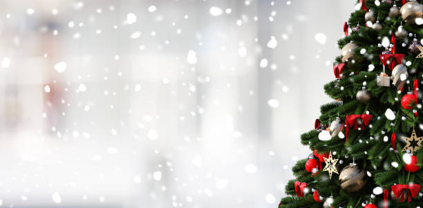 istock Christmas tree , bright white background and snow 1189917164