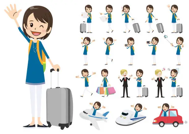 Vector illustration of Set of women traveling