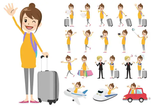 Vector illustration of Set of women traveling