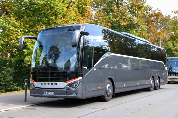 Setra S519HD Nuremberg, Germany - September 19, 2019: Touristic coach bus Setra S519HD in the city street. intercity train photos stock pictures, royalty-free photos & images