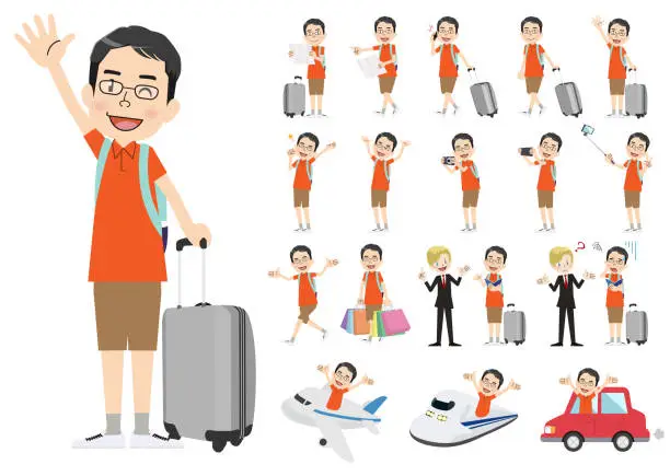 Vector illustration of Set of men traveling