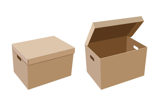 보관을 위한 닫혀 있고 열린 골판지 상자 - box cardboard box open opening stock illustrations