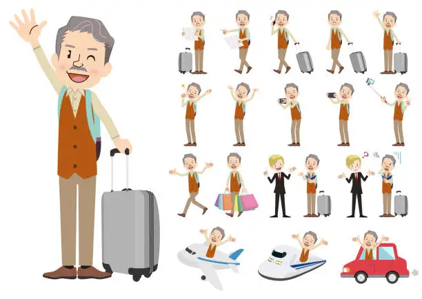 Vector illustration of Set of men traveling