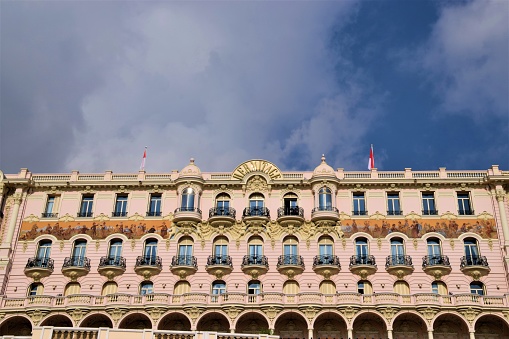 Monte Carlo, Monaco - October 30 2019: Hotel Hermitage Monte Carlo building exterior daytime