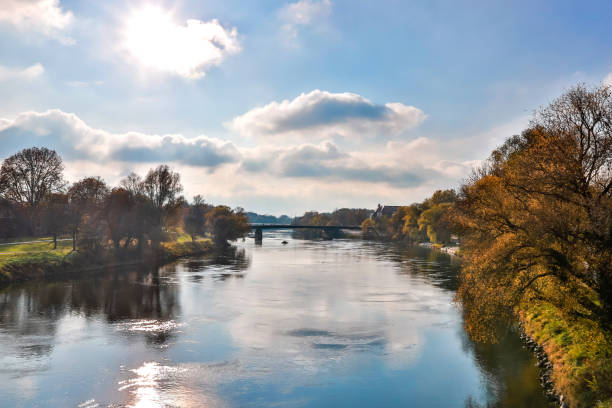 the donau river in bavaria in fall the donau river in bavaria in fall ingolstadt stock pictures, royalty-free photos & images