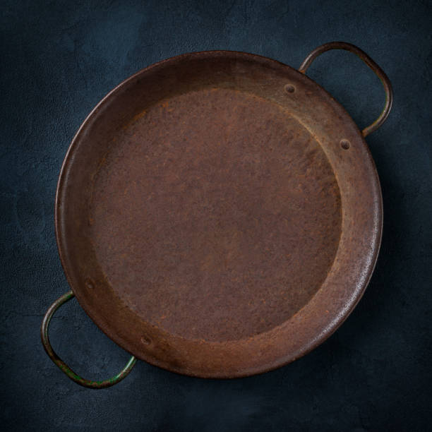 istock Empty cast iron frying roasting pan on a dark background 1189941173