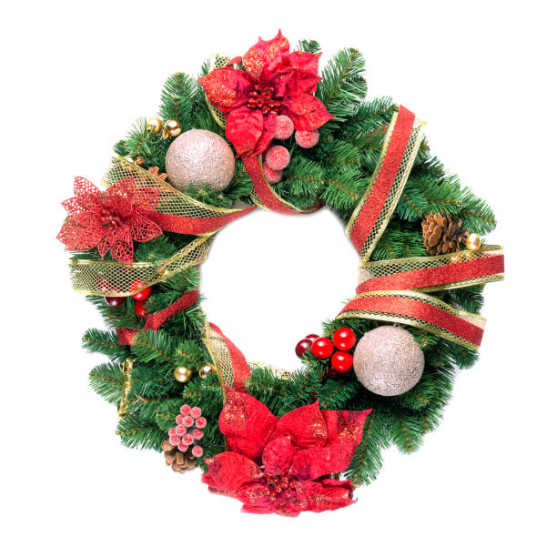 istock Christmas wreath with decorations isolated on white background. 1189944237