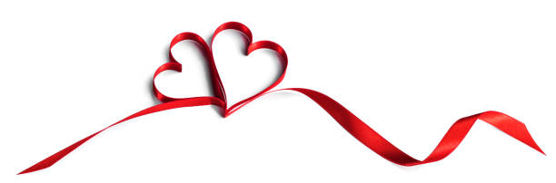 red heart ribbon on white - curled up ribbon isolated on white photography imagens e fotografias de stock