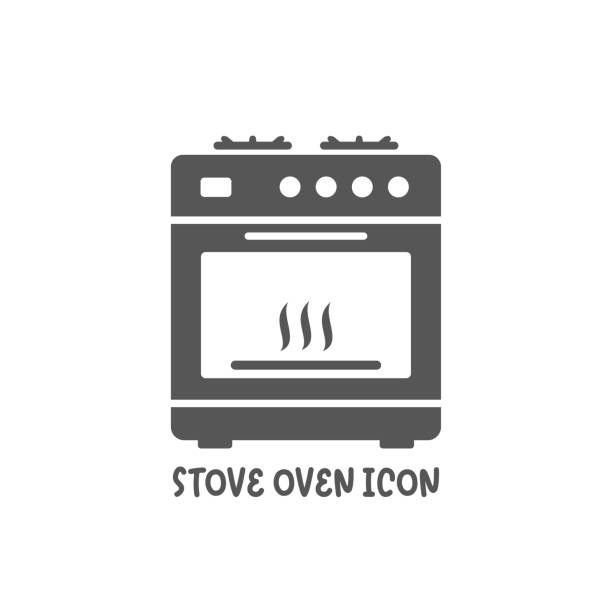 illustrations, cliparts, dessins animés et icônes de illustration simple de vecteur d'icône de four de four. - retro revival baking domestic kitchen food