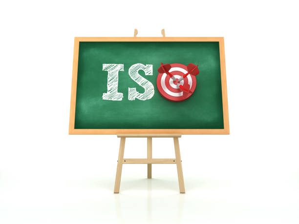 istock Easel with ISO Word and Target on Chalkboard Frame - 3D Rendering 1189950597