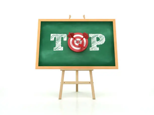 Photo of Easel with TOP Word and Target on Chalkboard Frame - 3D Rendering