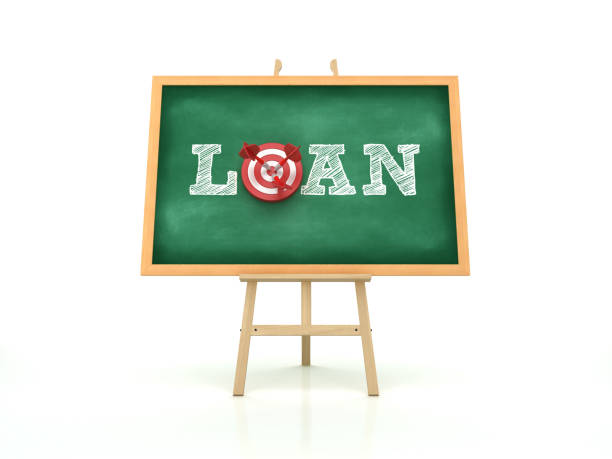istock Easel with LOAN Word and Target on Chalkboard Frame - 3D Rendering 1189950783