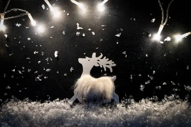 Photo of Christmas reindeer model on a black chalkboard