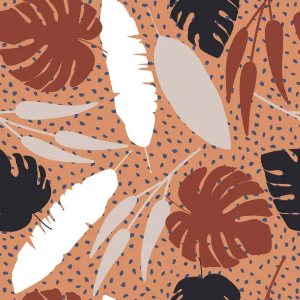 Vector illustration of Abstract creative tropical seamless pattern on background.