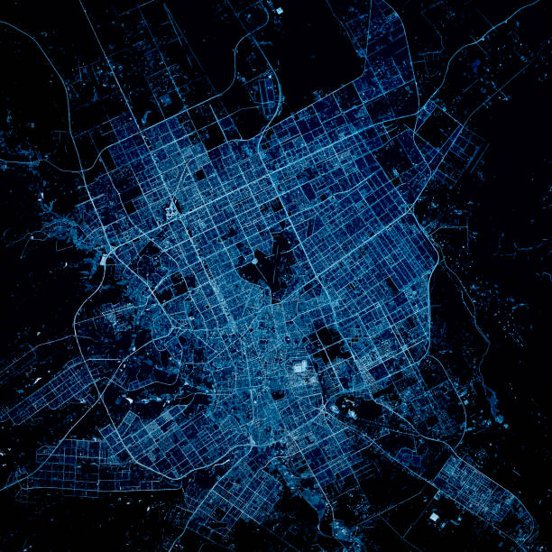 riyadh arabia saudí 3d render map blue top view mayo 2019 - mapa de la ciudad fotografías e imágenes de stock