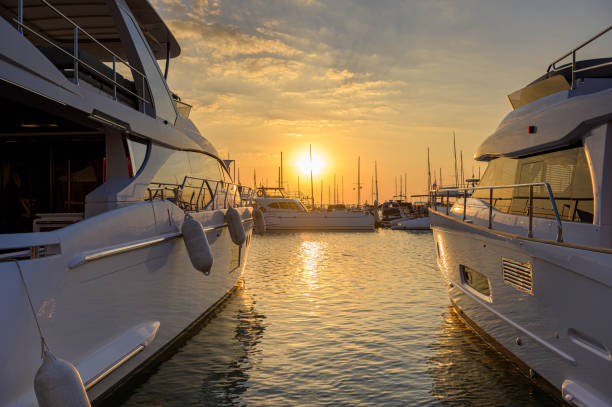 istock Yacht port on sun set, Relaxation vocation 1189965224