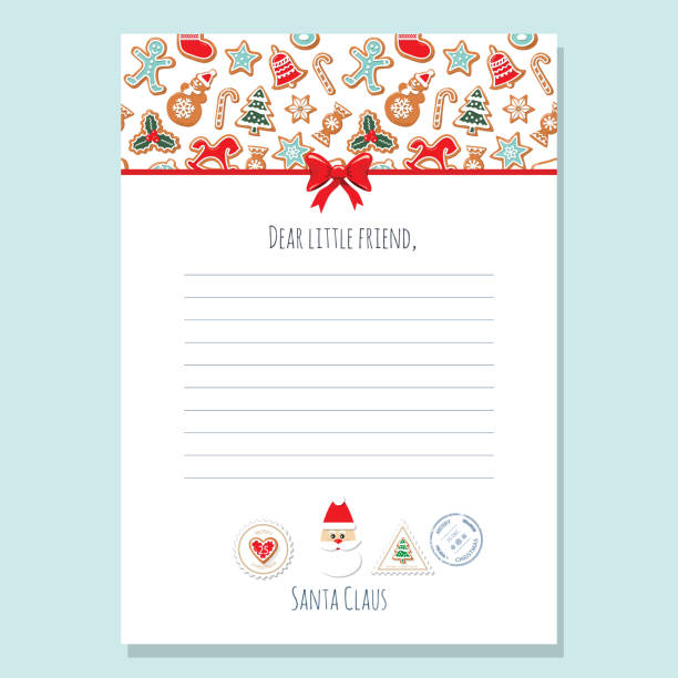 Christmas letter from Santa Claus template A4. Pattern with gingerbread cookies is full under clipping mask. Vector Christmas letter from Santa Claus template A4. Pattern with gingerbread cookies is full under clipping mask. Vector illustration santa letter stock illustrations