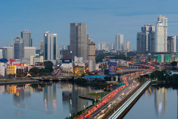 Johor Bahru 2019/2020 Skyline of Johor Bahru, Malaysia, and causeway connecting it to Singapore. Taken around late 2019 or early 2020 at dawn. johor photos stock pictures, royalty-free photos & images