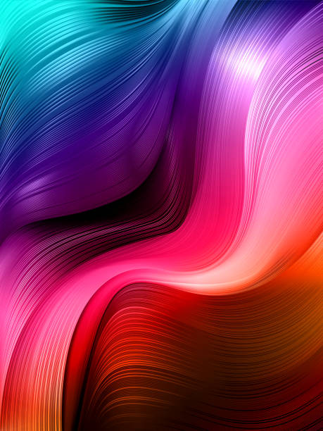 Abstract geometric gradient background of dynamic shapes of moving fluid flows Dynamic wavy shapes and lines in 3D style with depth effect. Trend abstract background of colored fluid streams with mirror glitter deep pick stock illustrations